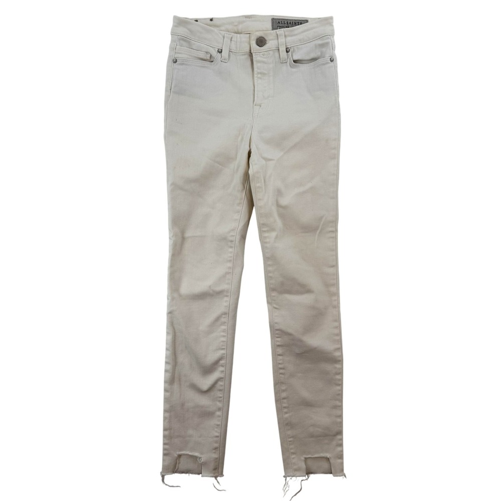AllSaints‎ Grace Jeans Womens 26 White High Rise Skinny Stretch Raw Hem Ankle